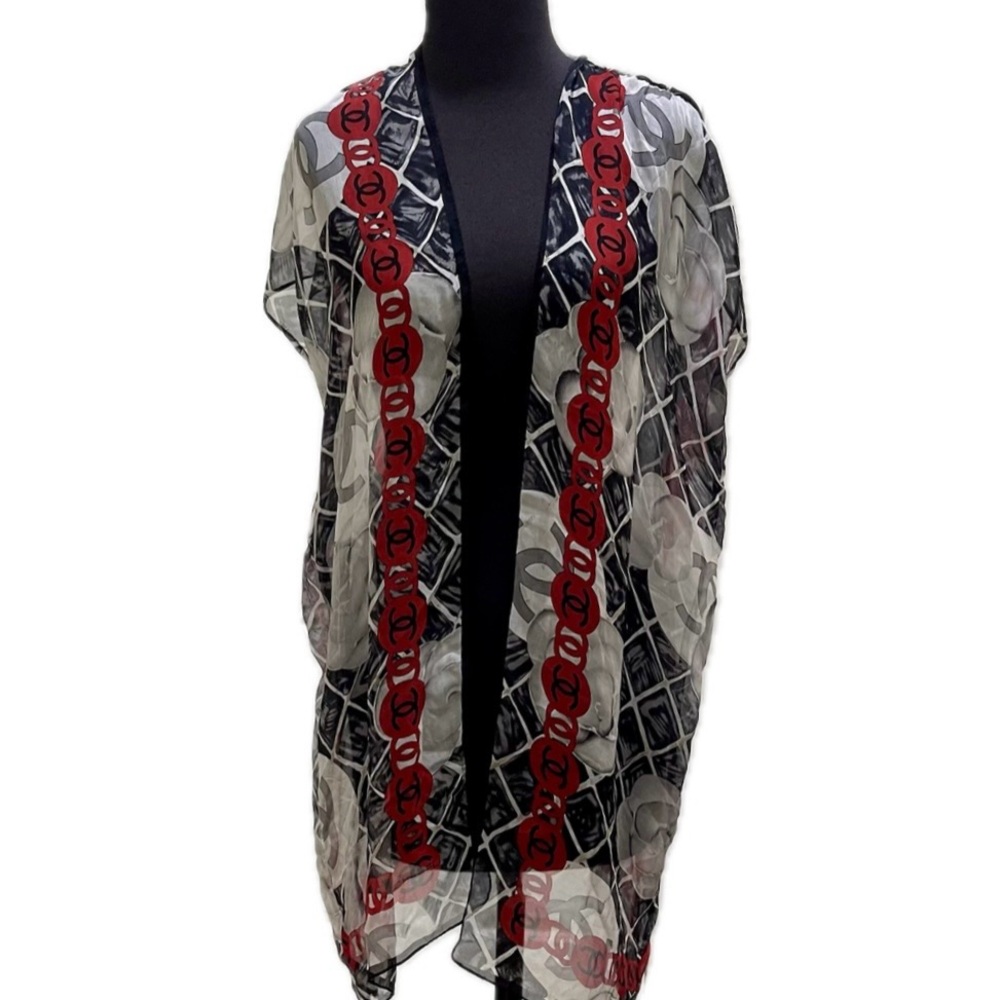 CHANEL Black and Red Logo Scarf - Picture 5 of 16